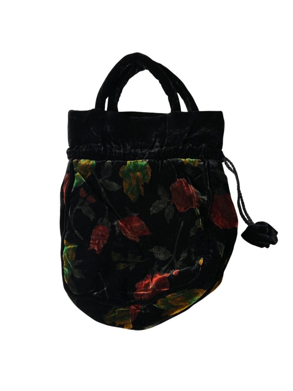 VTG 90’s Ethos Red Rose Black Velvet Silk Drawstring Cinch Bag Whimsigoth